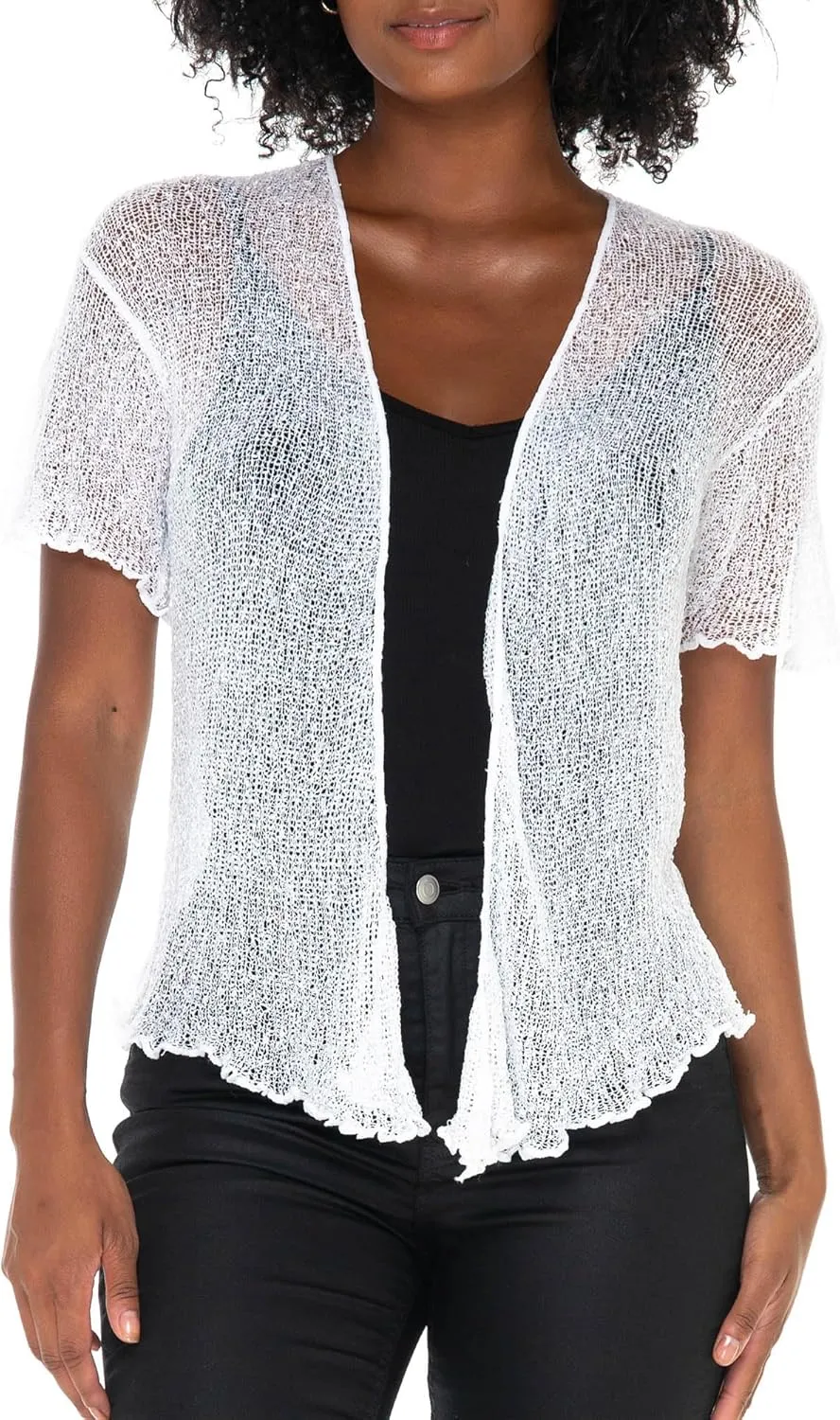 SHU-SHI Short Sleeve Cardigan Sheer Dress Shrug Tie Front Summer Sweater Lightweight Knit