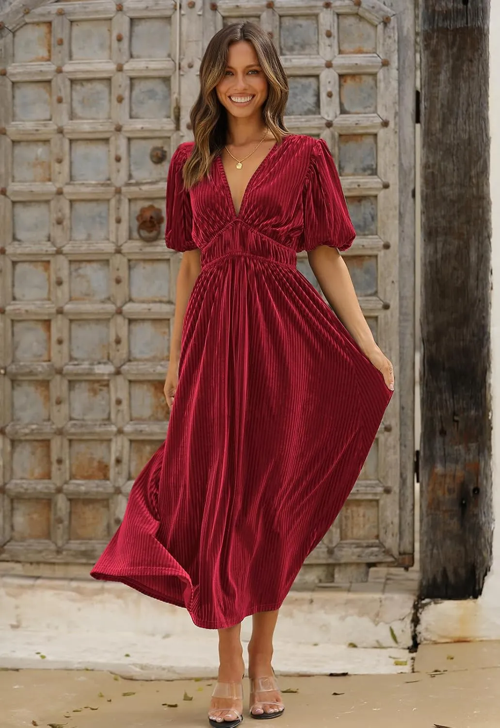 Sissyaki Women's Velvet Dress Formal Dresses for Wedding Guest 2024 Fall Winter Dress