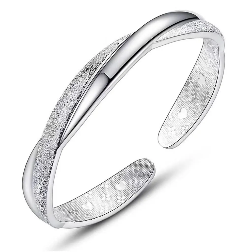 Sterling Silver Cuff Bracelets for Women, Handmade Bracelet for Women, Silver Bangle Bracelets for Women, Mom Gifts, Birthday Gifts for Women (Silver cuff-3)