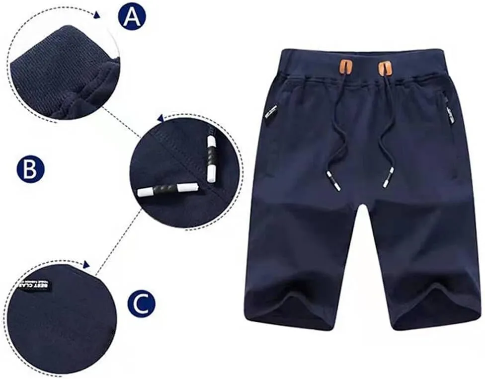 STICKON Mens Shorts Casual Classic Fit Drawstring Summer Beach Shorts with Zipper Pockets