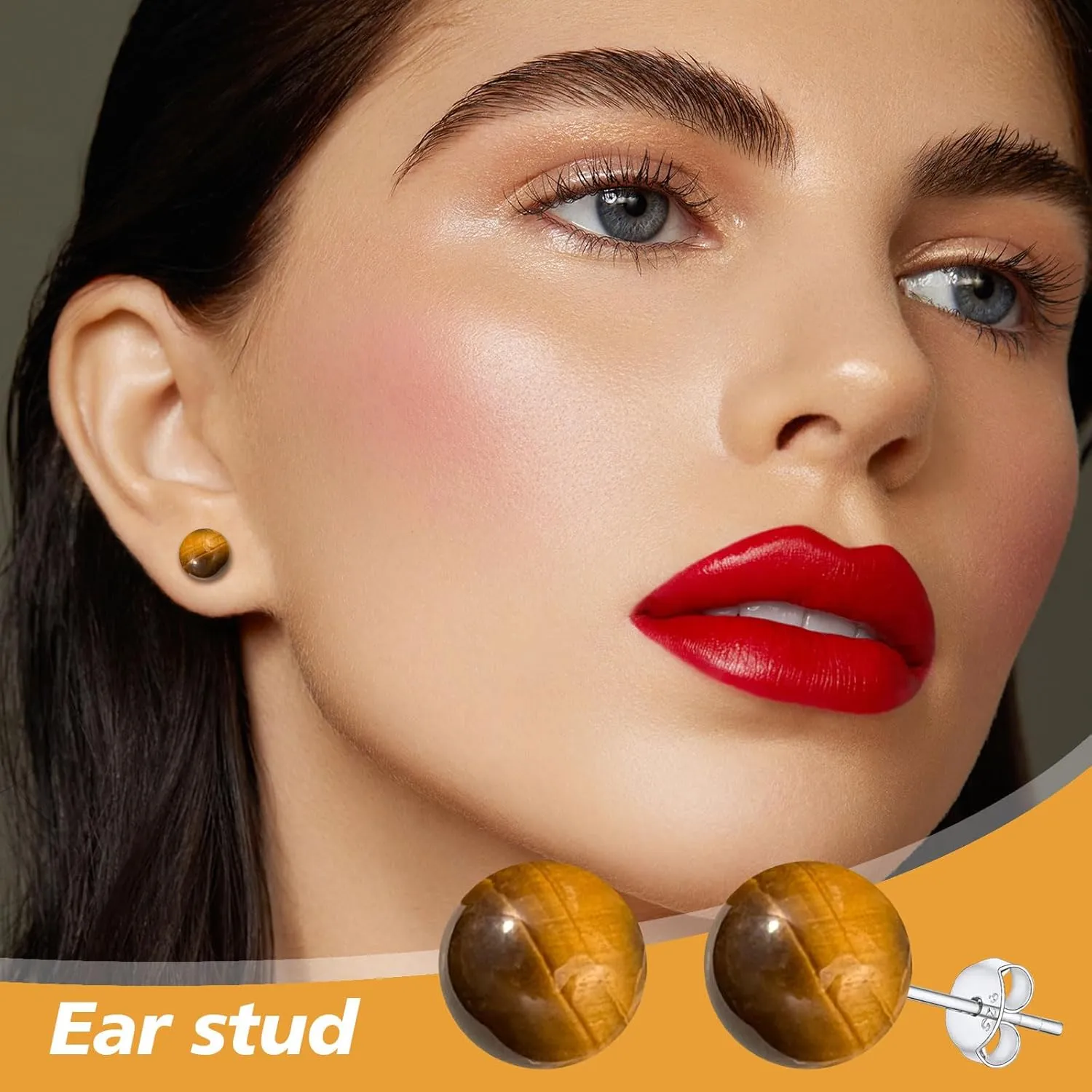 Tiger Eye Post Stud Earrings for Women 8mm Brown Ball Earrings Sterling Silver Hypoallergenic Tiger Eye Earrings Handmade Gemstone Earrings Tiger Eye Jewelry for Girls (Tiger Eye Brown)