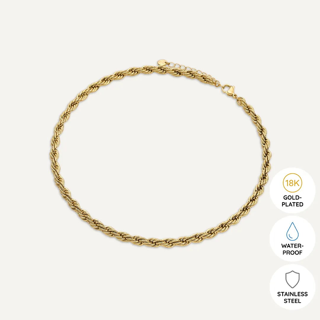 Vibes | Luxe Twisted Rope Chain Necklace | 18K Gold-Plated