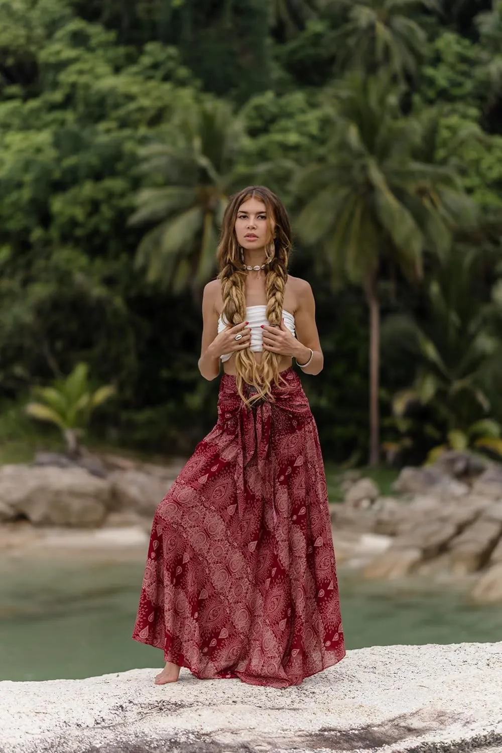 Womens Boho Maxi Long Skirt & Dress  2-in-1 Convertible Mandala Floral Hippie Outfit  Summer Beachwear, Fair Trade